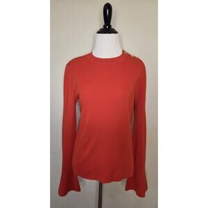 Tory Burch 100% Merino Wool Jewel Button Red Sweater Bell Sleeve Women's M
